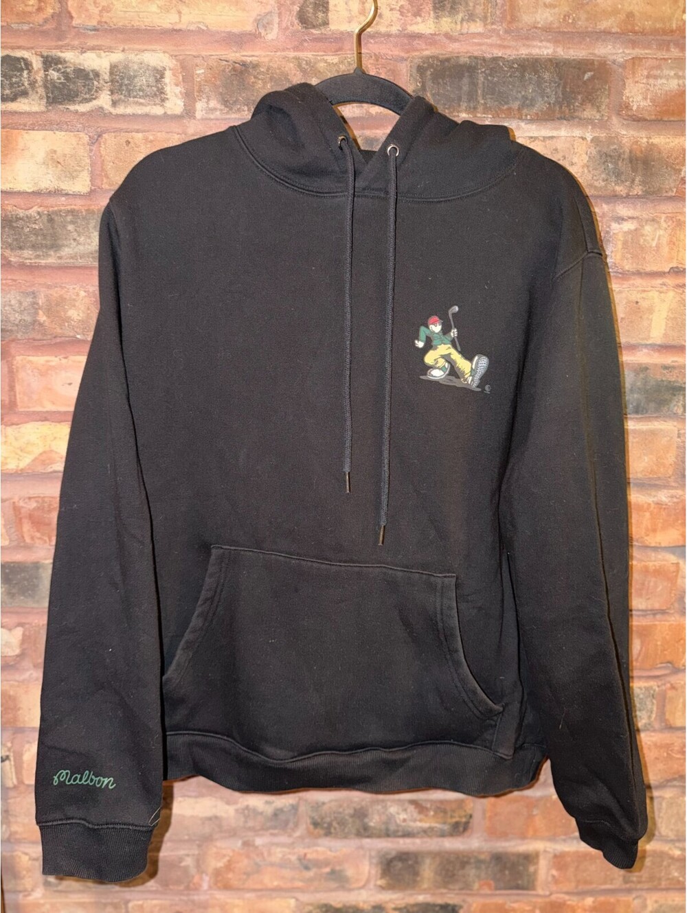 Malbon Golf Big Steppin' Collection Men's Small Black Graphic Hoodie Cotton